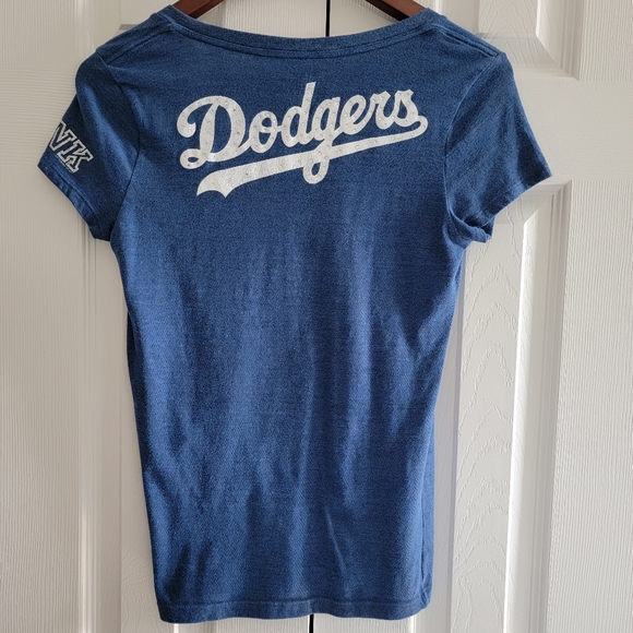Victoria's Secret Pink MLB Collection Dodgers V Neck Blue & White Tee Medium - Picture 5 of 6